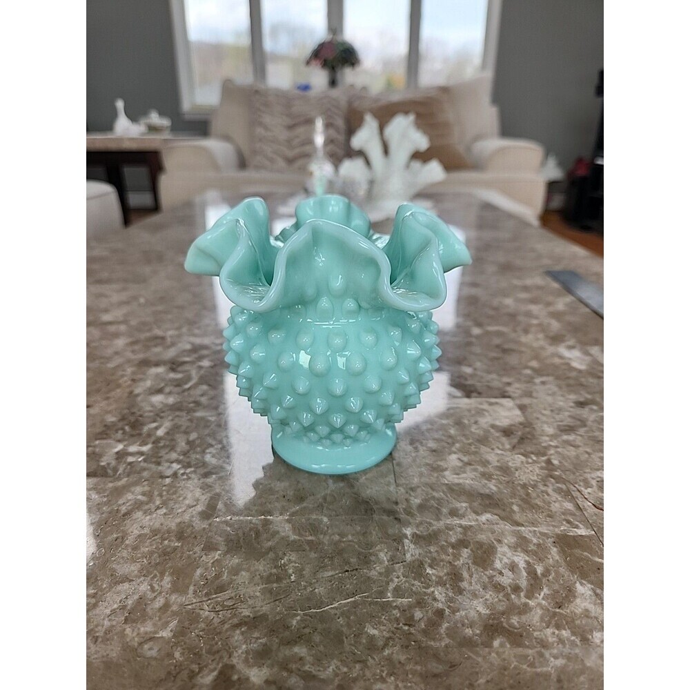 Fenton Green Pastel Hobnail Vase,  4.5" Tall